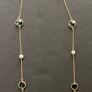 Rivka Friedman 18K Gold Clad Simulated Emerald & Diamond Necklace/36 Inch/NEW!